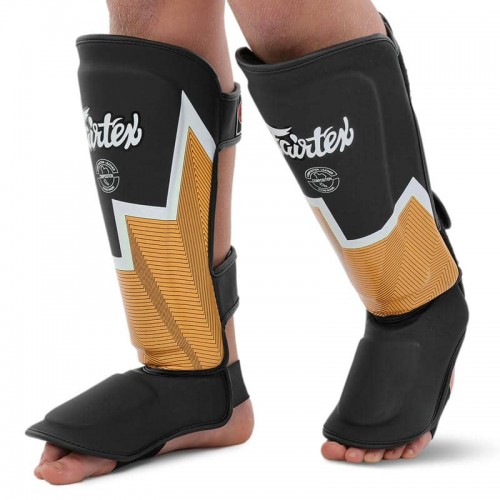 Захист гомілки та стопи для єдиноборств Fairtex, розмір M, чорний-жовтий, код: BO-9486_MBKY