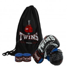 Боксерський набір 3в1 Twins 10 унцій, чорний-синій, код: BO-9943_10BKBL Боксерський набір 3в1 Twins 10 унцій, чорний-синій, код: BO-9943_10BKBL