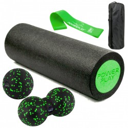 Набір для масажу та йоги PowerPlay EPP (ролик 30x15 см + 2-ва м"ячі) Green + резинка 5.5 кг., код: PP_4094_Green