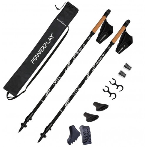 Палиці для скандинавської ходьби PowerPlay Lykke Black/White 80-135 см (пара)  + 2-ві пари чобітків +, код: PP_9111_White