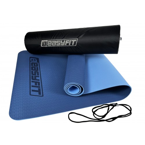Килимок для йоги та фітнесу двошаровий EasyFit 1830х610х6 мм + чохол, синій з блакитним, код: EF-1924E-BLB