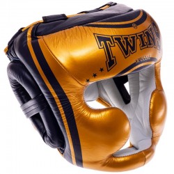 Шолом боксерський з повним захистом шкіряний Twins M золотий-синій, код: FHGL3-TW4_MGBL-S52