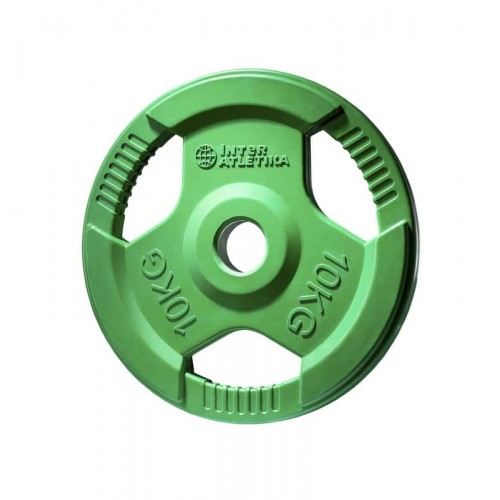 Диск прогумований InterAtletika кольоровий з ручками 10 кг, код: LCAH046-M Диск прогумований InterAtletika кольоровий з ручками 10 кг, код: LCAH046-M