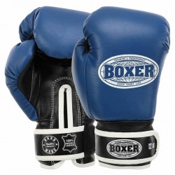 Рукавички боксерські Boxer шкіряні на липучці 10 унцій, синій-чорний, код: 2023_10BL-S52