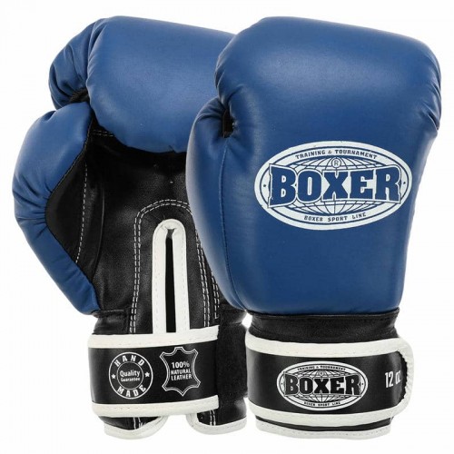Рукавички боксерські Boxer шкіряні на липучці 10 унцій, синій-чорний, код: 2023_10BL-S52 Рукавички боксерські Boxer шкіряні на липучці 10 унцій, синій-чорний, код: 2023_10BL-S52