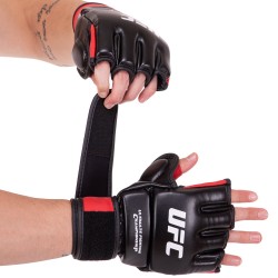 Рукавички гібридні шкіряні для єдиноборств ММА UFC Rexion L, червоний, код: BO-0489_LR