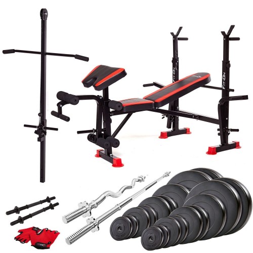 Лава тренувальна Fit-On FN-S102 + штанга та гантелі 135кг, код: 2210-0026 Лава тренувальна Fit-On FN-S102 + штанга та гантелі 135кг, код: 2210-0026