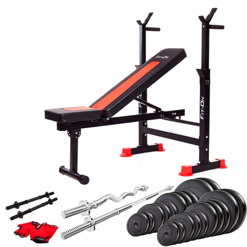 Лава тренувальна Fit-On FN-S101 + штанга та гантелі 110кг, код: 2110-0024 Лава тренувальна Fit-On FN-S101 + штанга та гантелі 110кг, код: 2110-0024