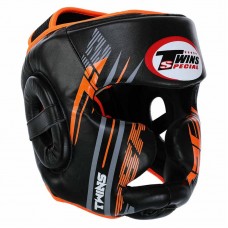 Шолом боксерський з повним захистом шкіряний Twins L, чорний-помаранчевий, код: TBS123_LBKOR Шолом боксерський з повним захистом шкіряний Twins L, чорний-помаранчевий, код: TBS123_LBKOR