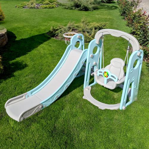 Гірка-гойдалка з баскетбольним кільцем Bambi YG2020-1-4 сіро-м'ятний, код: 6903317365517 Гірка-гойдалка з баскетбольним кільцем Bambi YG2020-1-4 сіро-м'ятний, код: 6903317365517