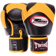 Рукавички боксерські шкіряні Twins Velcro 14 унцій, чорний-жовтий, код: BGVL13_14BKY