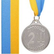 Медаль спортивна зі стрічкою PlayGame Ukraine d-65 мм, срібний, код: C-9293_S Медаль спортивна зі стрічкою PlayGame Ukraine d-65 мм, срібний, код: C-9293_S