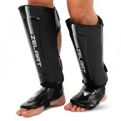 Захист гомілки та стопи для єдиноборств Zelart XL, чорний-синій, код: BO-3981_XLBK