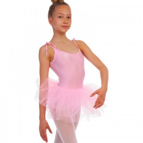 Купальник спортивний для танців зі спідницею-пачкою дитячий Zelart L, зріст 134-154, світло-рожевий, код: CO-128_LLP