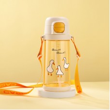 Пляшка для води Casno Tritan Гуси з соломинкою 690 мл, помаранчева, код: KXN-1219_Orange
