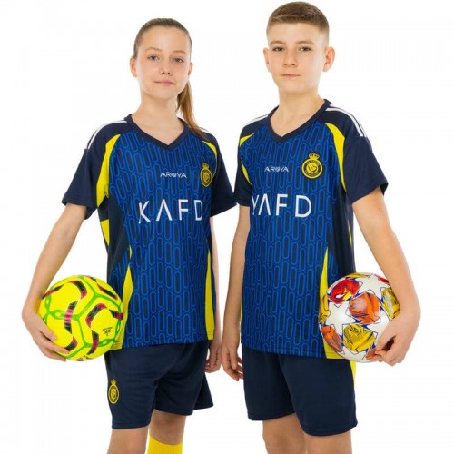 Форма футбольна дитяча PlayGame із символікою AL Nassr гостьова 2025, розмір 30, зріст 150-160, темно-синій-жовтий, код: CO-4654_30