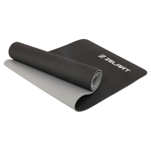 Килимок для йоги та фітнесу Record TPE 1830x610x8 мм, чорний-сірий, код: FI-7676