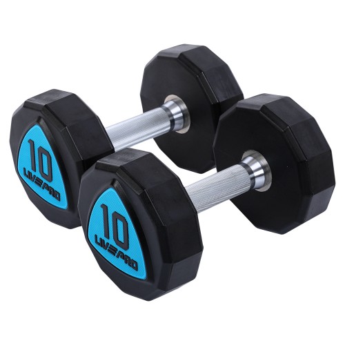 Гантелі цільні професійні з поліуретановим покриттям LiveUp 2x10кг, чорний-синій, код: LP8003-10-S52 Гантелі цільні професійні з поліуретановим покриттям LiveUp 2x10кг, чорний-синій, код: LP8003-10-S52