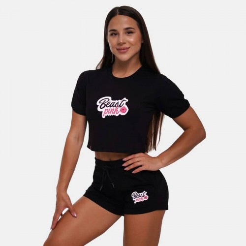 Футболка жіноча спортивна BeastPink CropTop XS, чорний, код: 216021-GB