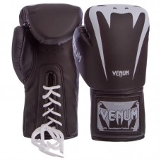 Рукавички боксерські на шнурівці Venum 10 унцій, чорний-білий, код: BO-8350_10BKW