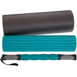 Йога ролер набір 3 в 1 (масажер + два ролери для йоги) Zelart 45см, чорний-бірюзовий, код: FI-0271_BI Йога ролер набір 3 в 1 (масажер + два ролери для йоги) Zelart 45см, чорний-бірюзовий, код: FI-0271_BI