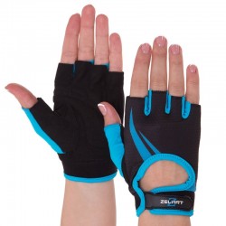 Рукавички для фітнесу жіночі Zelart M чорний-блакитний, код: SB-161731_MN