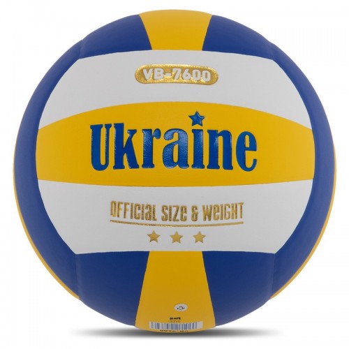 М"яч волейбольний PlayGame Ukraine №5 клеєний, жовтий-білий-синій, код: VB-7600_YWBL