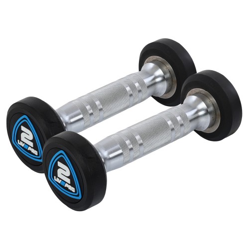 Гантелі цільні професійні з поліуретановим покриттям LiveUp 2х2кг, чорний-синій, код: LP8075-2 Гантелі цільні професійні з поліуретановим покриттям LiveUp 2х2кг, чорний-синій, код: LP8075-2