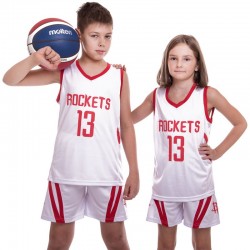 Форма баскетбольна підліткова PlayGame NB-Sport NBA Rockets 13 M (8-10 років), ріст 130-140см, білий-червоний, код: BA-0966_MBLR-S52