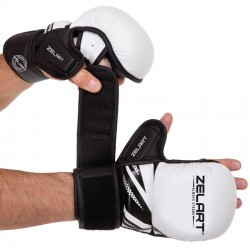 Рукавички для змішаних єдиноборств Zelart розмір M, білий-чорний, код: BO-3393_MWBK