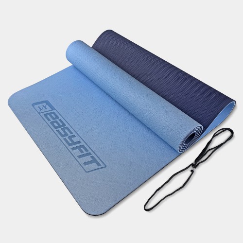 Килимок для йоги та фітнесу EasyFit TPE+TC 1830х610х6 мм двошаровий блакитний-синій, код: EF-1924-LBBL-EF Килимок для йоги та фітнесу EasyFit TPE+TC 1830х610х6 мм двошаровий блакитний-синій, код: EF-1924-LBBL-EF