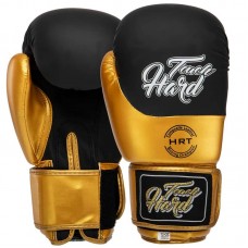 Рукавички шкіряні боксерські Hard Touch 14 унцій, чорний-золотий, код: BO-4439_14BKGO