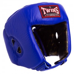 Шолом боксерський відкритий з посиленим захистом верхівки шкіряний Twins XL синій, код: HGL4_XLBL