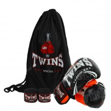 Боксерський набір 3в1 Twins 8 унцій, чорний-помаранчевий, код: BO-9943_8BKOR Боксерський набір 3в1 Twins 8 унцій, чорний-помаранчевий, код: BO-9943_8BKOR