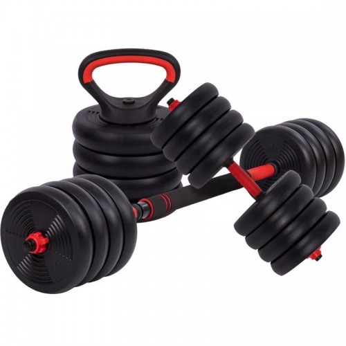 Набір гантелей зі штангою та гирями 3в1 BioGym багатофункціональний 50кг, чорний-червоний, код: LN-1100-50-S52 Набір гантелей зі штангою та гирями 3в1 BioGym багатофункціональний 50кг, чорний-червоний, код: LN-1100-50-S52