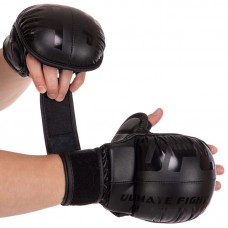 Рукавички гібридні для єдиноборств ММА шкіряні UFC L, чорний, код: BO-0554_LBK