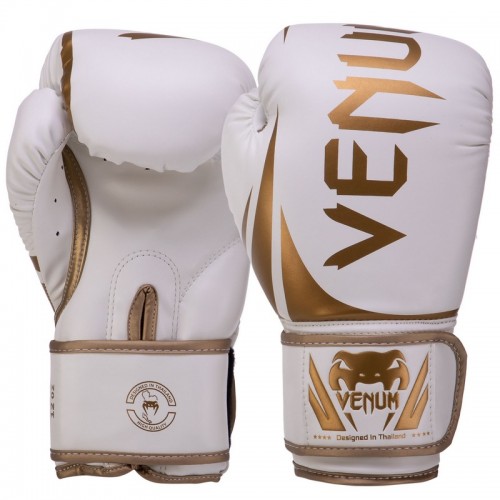 Рукавички боксерські шкіряні Venum Challenger 12 унцій, білий-золотий, код: VN0661_12W-S52