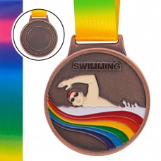 Медаль спортивна PlayGame для плавання зі стрічкою кольорова бронза, код: C-0336_B-S52