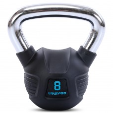 Гиря тренувальна цільна гумова з хромованою ручкою LiveUp 8кг, чорний, код: LP8043-8-S52