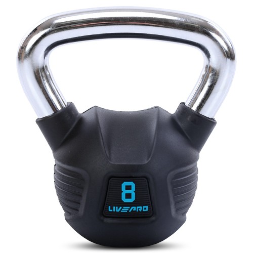 Гиря тренувальна цільна гумова з хромованою ручкою LiveUp 8кг, чорний, код: LP8043-8-S52