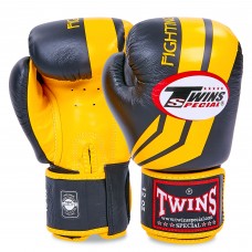 Рукавички боксерські шкіряні Twins 12 унций, чорний-жовтий, код: FBGVL3-43_12BKY