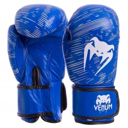 Рукавички боксерські шкіряні Venum на липучці 14 унцій, синій, код: MA-5430_14BL