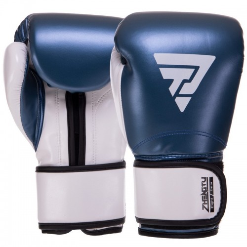 Боксерські рукавички шкіряні Zelart Zhenitu 12 унцій, синій-білий, код: BO-3781_12BL-S52