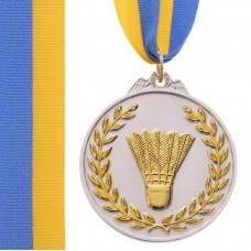 Медаль спортивна зі стрічкою PlayGame Бадмінтон срібна, код: C-7027_S