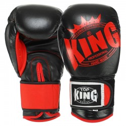 Рукавички боксерські Top King шкіра, 14oz, чорний-червоний, код: TK0363_14R