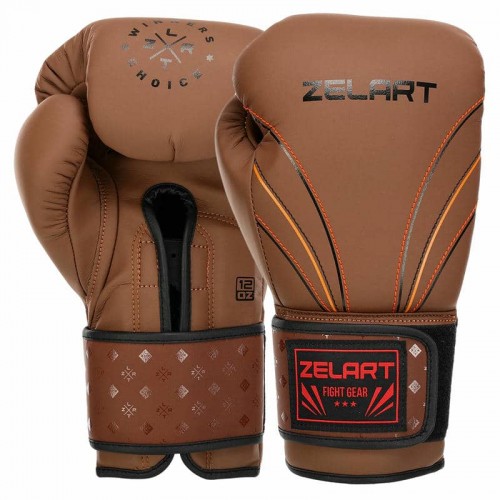 Боксерські рукавиці шкіряні Zelart 12 унцій, коричневий-чорний, код: BO-3843_12BR