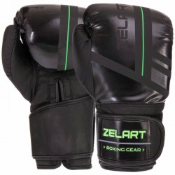 Рукавички боксерські Zelart 14 унцій, чорний-салатовий, код: VL-3085_14LG-S52