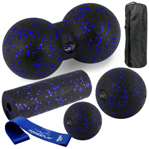 Набір для масажу та йоги PowerPlay EPP (3 м"ячики + валик масажер 15x5,3 см) Blue + резинка 7,5кг., код: PP_4093_Blue