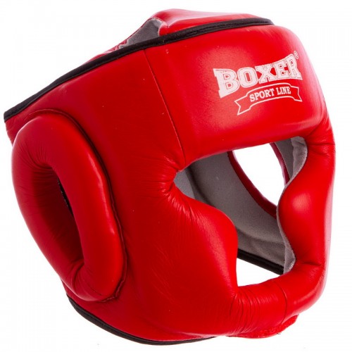 Шолом боксерський з повним захистом шкіряний Boxer Еліт L червоний, код: 2033-1_LR