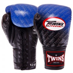Рукавички боксерські шкіряні Twins професійні на шнурівці 14 унцій, синій, код: FBGLL1-TW1_14BL